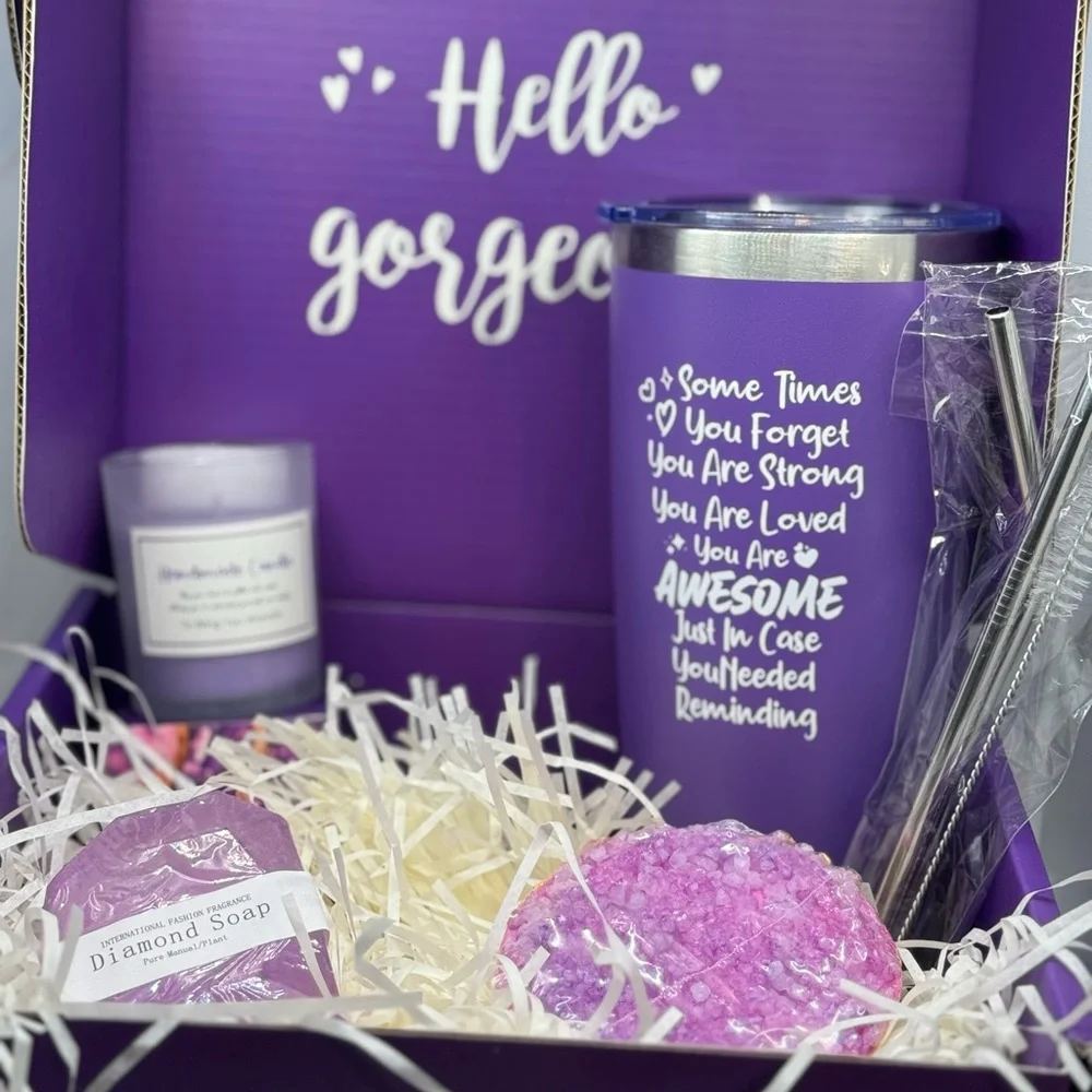 Purple Gift Set with Tumbler and Candle